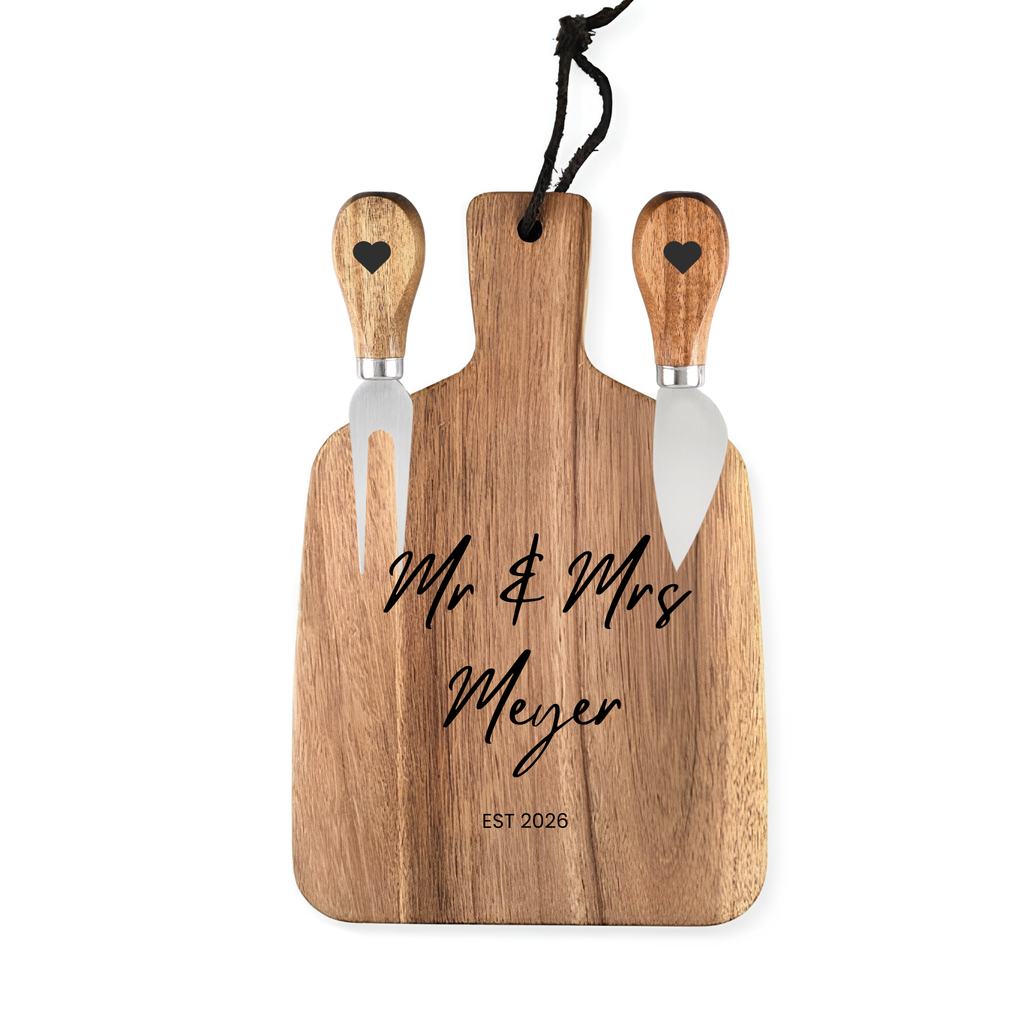Personalised Wooden Serving Board w/ matching knives