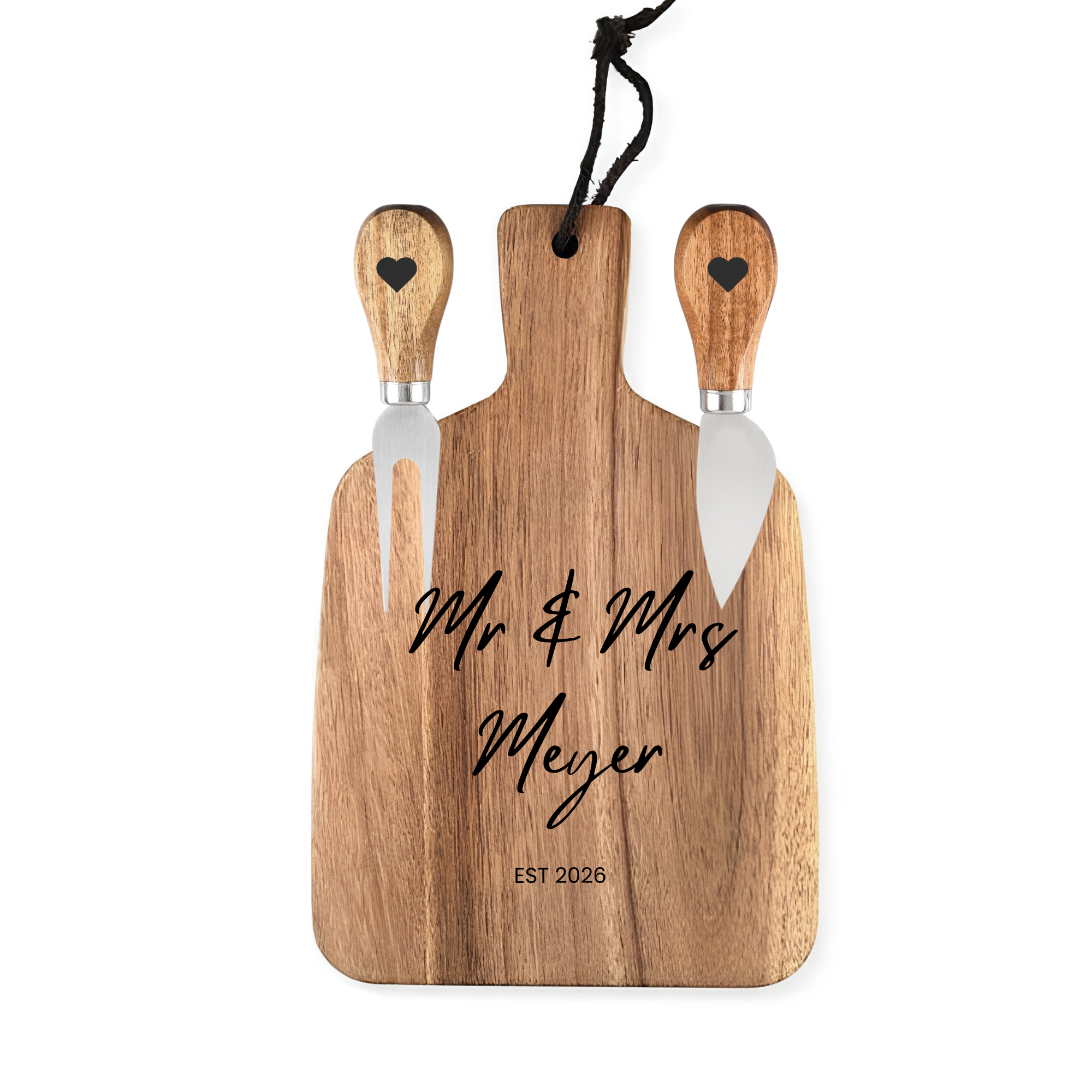 Personalised Wooden Serving Board w/ matching knives